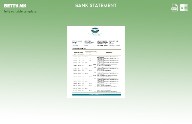 модерен стил Грција Национална банка на Грција банкарски извод на ексел шаблон